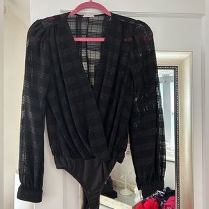 Saks: Sheer black plaid print bodysuit
